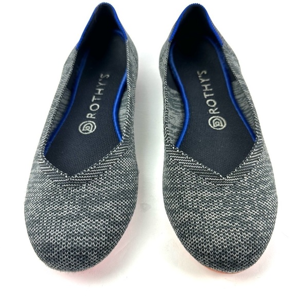 Rothys Birdseye Flats 8 Gray Charcoal Pink Sole Womens Slip On Comfort Shoes - Picture 3 of 10